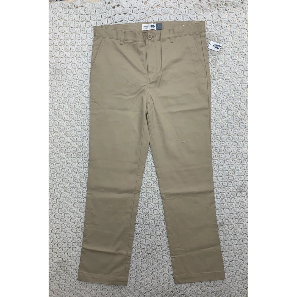 Old Navy Youth Pants SZ 14 Husky Standard Beige Straight Leg Adjustable 💯Cotton